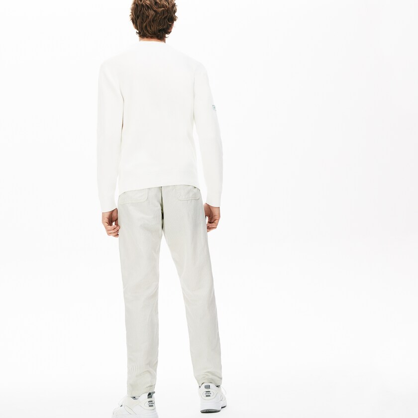 Calças De Algodão Branco Cinzentas Escuro Masculino Lacoste Fine Striped Cotton- Linen IN0-26742T8