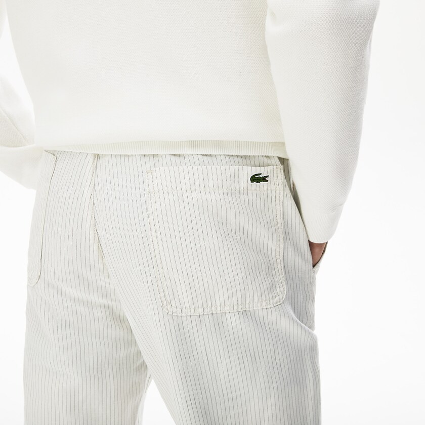 Calças De Algodão Branco Cinzentas Escuro Masculino Lacoste Fine Striped Cotton- Linen IN0-26742T8