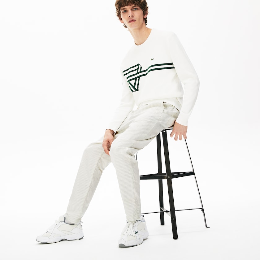 Calças De Algodão Branco Cinzentas Escuro Masculino Lacoste Fine Striped Cotton- Linen IN0-26742T8