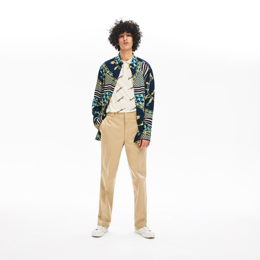Calças De Algodão Bege Masculino Lacoste LIVE Pleated Cotton EF7-81498A7