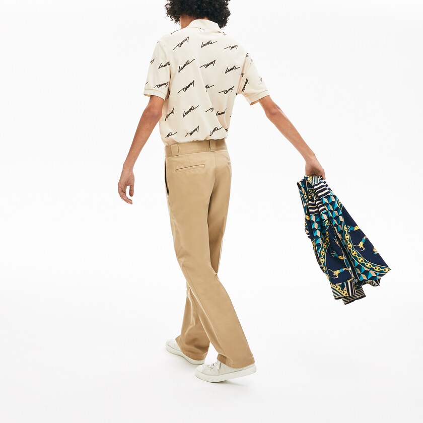 Calças De Algodão Bege Masculino Lacoste LIVE Pleated Cotton EF7-81498A7