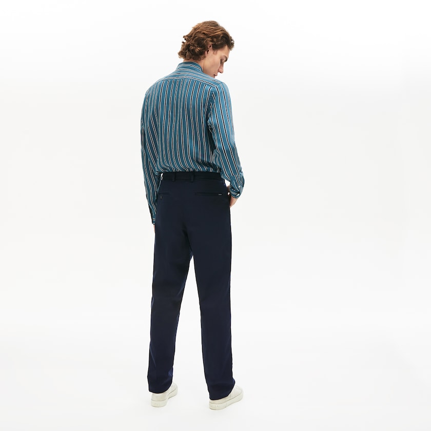 Calças De Algodão Azul Marinho Azuis Masculino Lacoste Pleat-Front Twill WZ9-35973E3