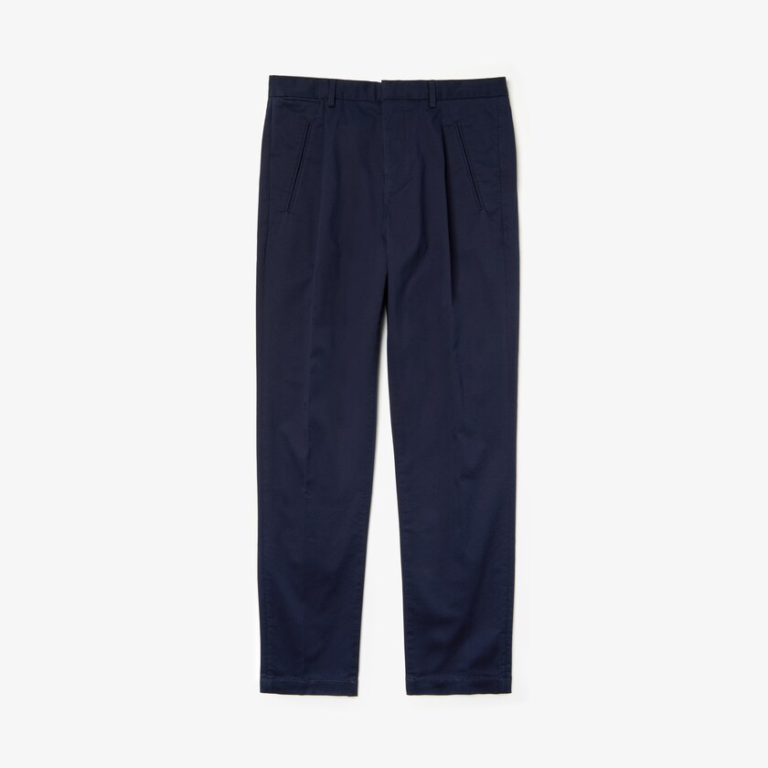 Calças De Algodão Azul Marinho Azuis Masculino Lacoste Pleat-Front Twill WZ9-35973E3