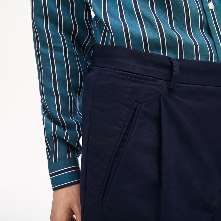 Calças De Algodão Azul Marinho Azuis Masculino Lacoste Pleat-Front Twill WZ9-35973E3