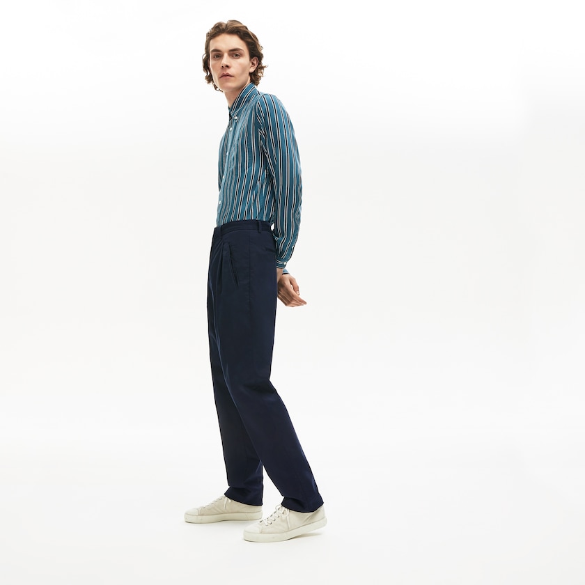 Calças De Algodão Azul Marinho Azuis Masculino Lacoste Pleat-Front Twill WZ9-35973E3
