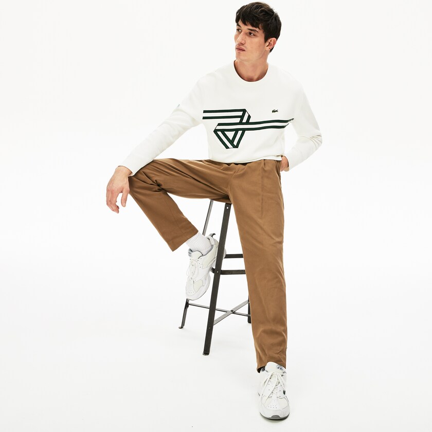Calças De Algodão Marrom Masculino Lacoste Pleated Cotton-Linen ES4-05970K6