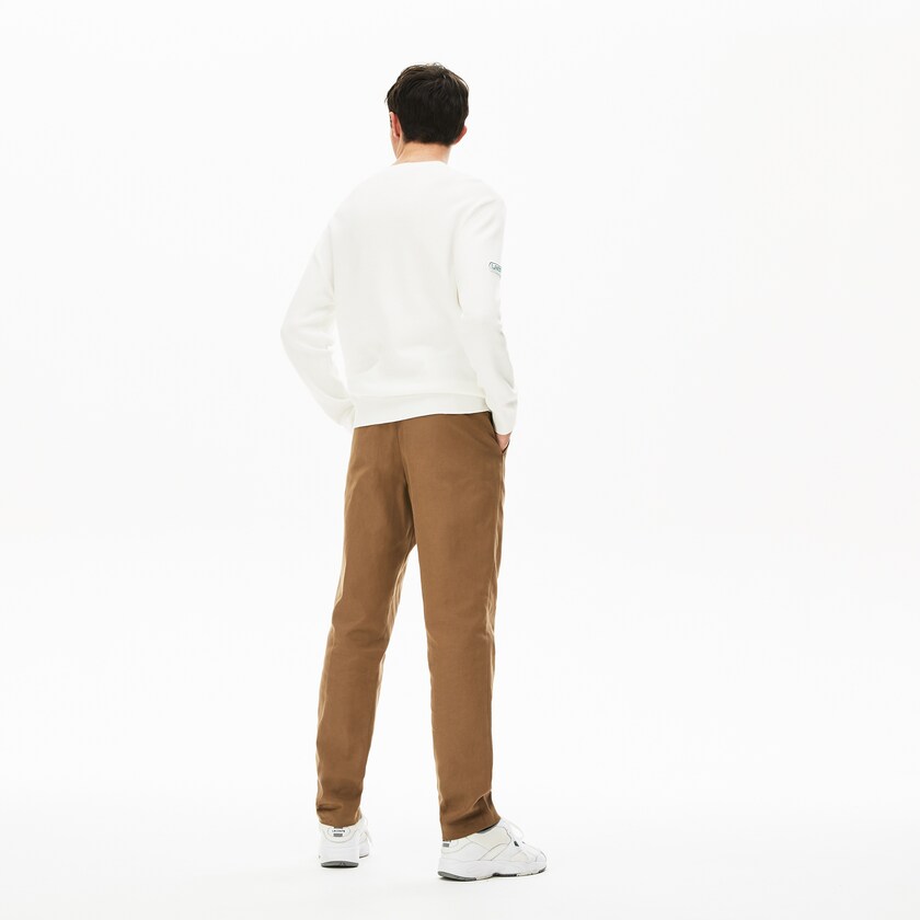 Calças De Algodão Marrom Masculino Lacoste Pleated Cotton-Linen ES4-05970K6