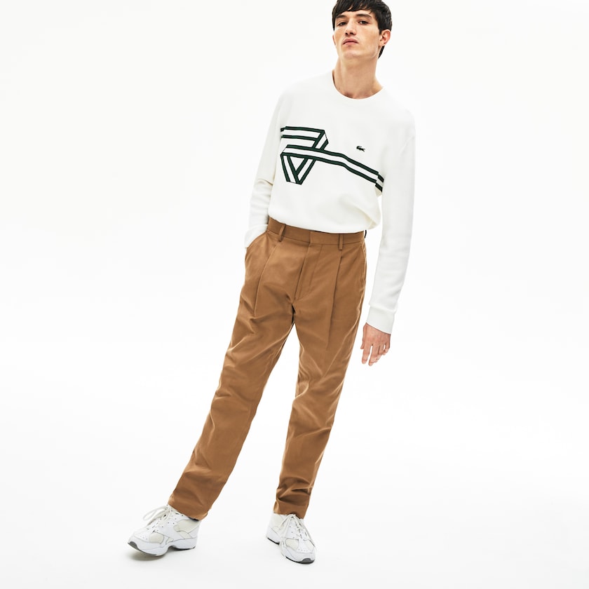 Calças De Algodão Marrom Masculino Lacoste Pleated Cotton-Linen ES4-05970K6