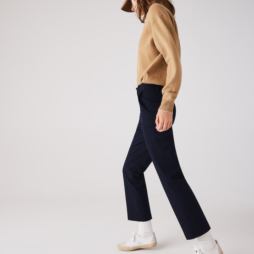 Calças De Algodão Azul Marinho Azuis Feminino Lacoste Stretch Cotton TK6-94389J2