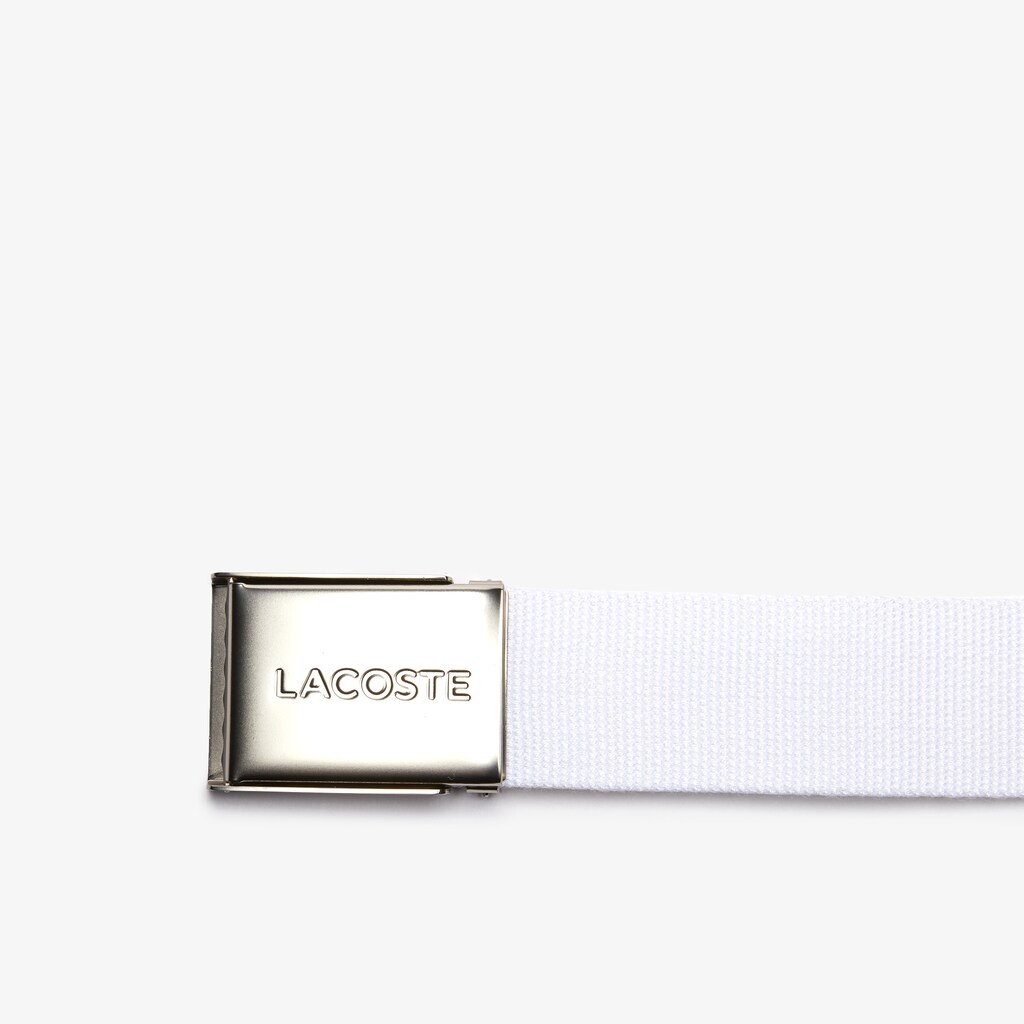 Cintos Branco Masculino Lacoste Made in France Engraved Buckle Woven Fabric Belt DK7-91389M9
