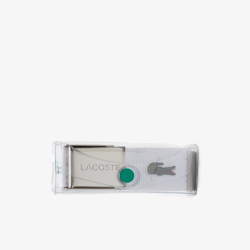 Cintos Branco Masculino Lacoste Made in France Engraved Buckle Woven Fabric Belt DK7-91389M9