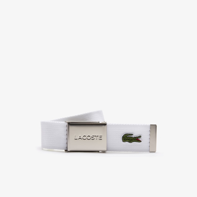 Cintos Branco Masculino Lacoste Made in France Engraved Buckle Woven Fabric Belt DK7-91389M9