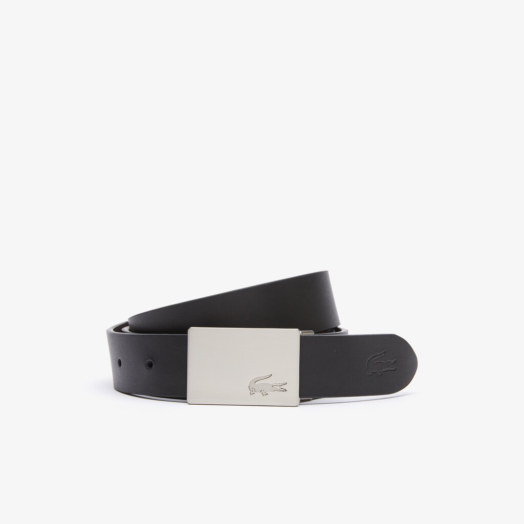 Cintos Pretas Prateadas Masculino Lacoste Reversible Leather Belt And 2 Buckles Gift Set FO4-38183T6