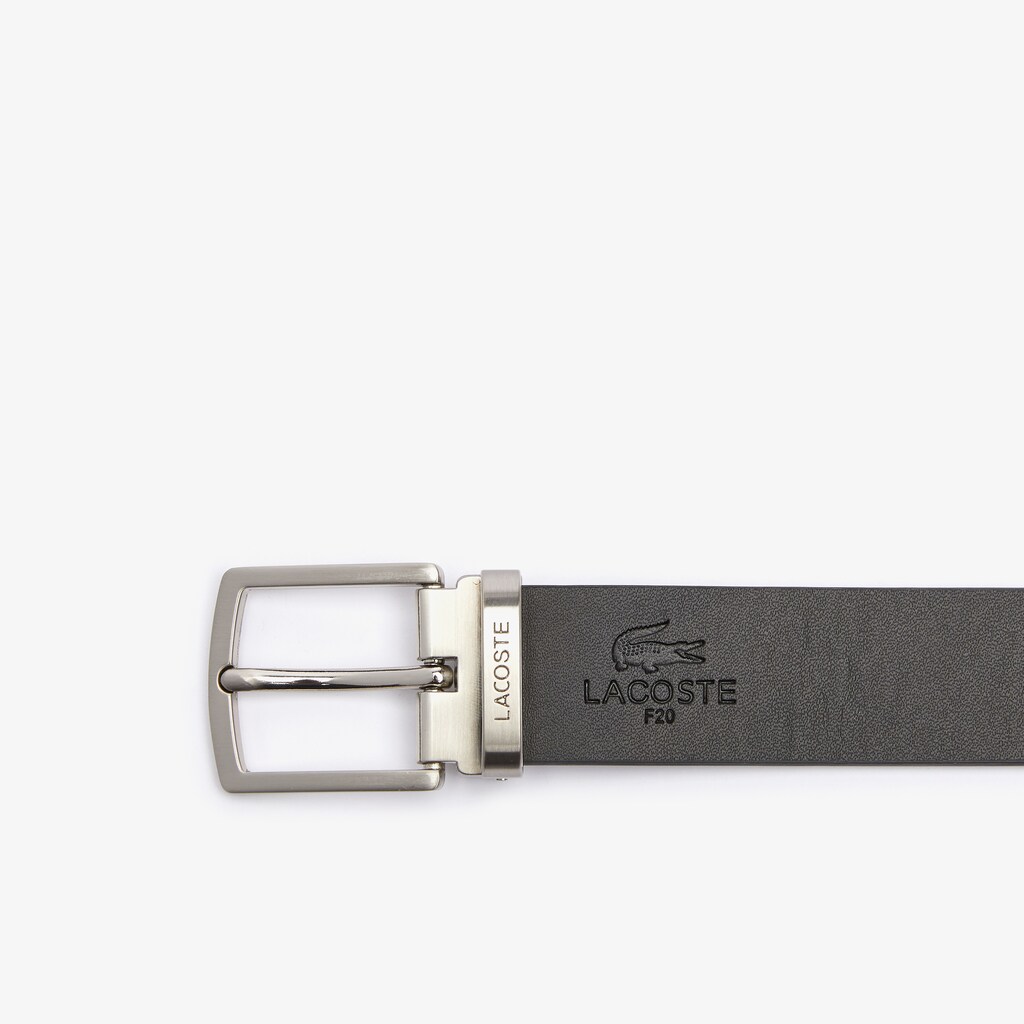 Cintos Pretas Prateadas Masculino Lacoste Reversible Leather Belt And 2 Buckles Gift Set FO4-38183T6