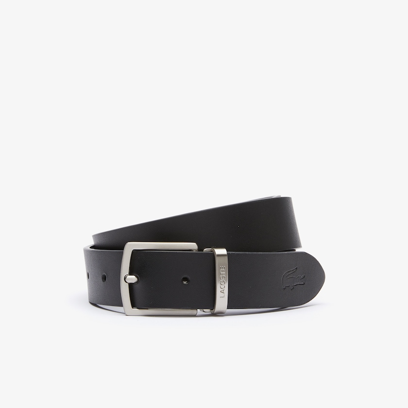 Cintos Pretas Prateadas Masculino Lacoste Reversible Leather Belt And 2 Buckles Gift Set FO4-38183T6