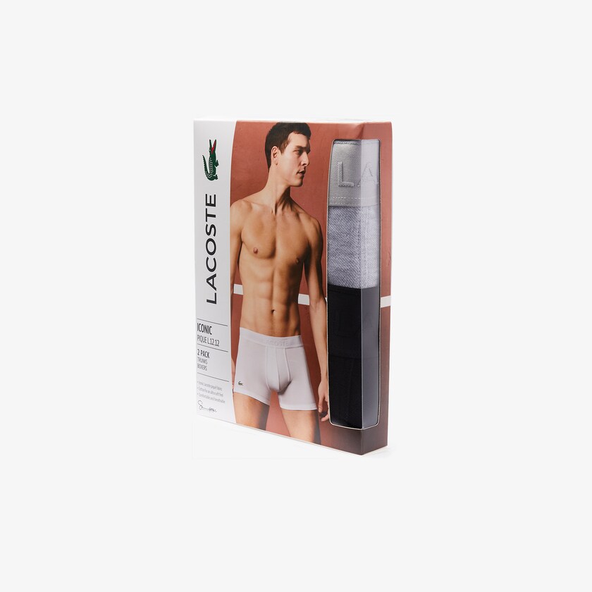 Cuecas Pretas Cinzentas Masculino Lacoste Pack Of 2 Piqué Boxer L.12.12 UH8-72977K4
