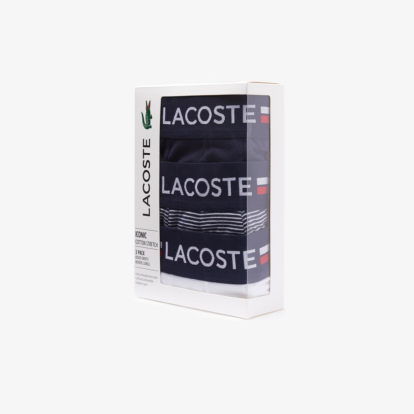 Cuecas Azul Marinho Azuis Branco Masculino Lacoste Pack Of 3 Casual Long Boxers YF5-94129N6