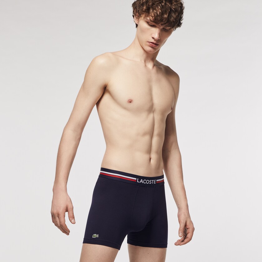 Cuecas Azul Marinho Azuis Branco Masculino Lacoste Pack Of 3 Casual Long Boxers YF5-94129N6