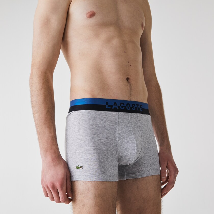 Cuecas Cinzentas Caqui Verdes Cinzentas Masculino Lacoste Pack Of 3 Casual Plain-Colored Boxers TN6-52135G7