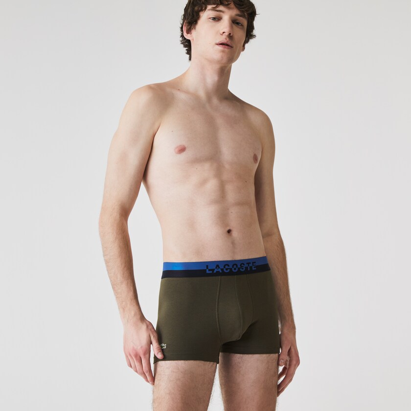 Cuecas Cinzentas Caqui Verdes Cinzentas Masculino Lacoste Pack Of 3 Casual Plain-Colored Boxers TN6-52135G7