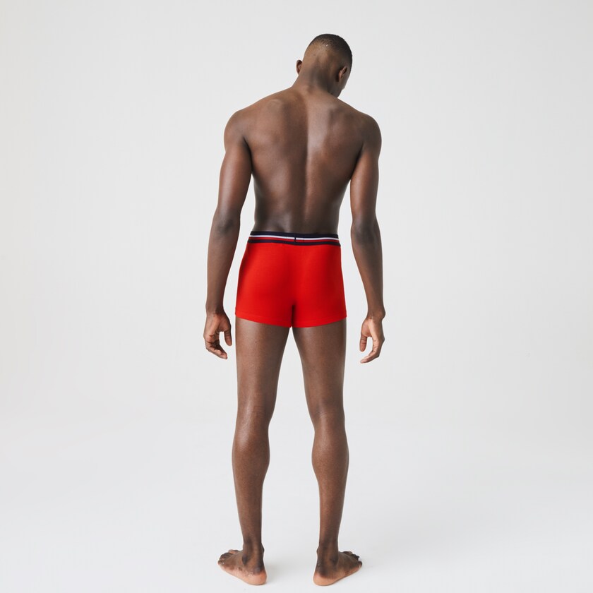 Cuecas Azul Marinho Azuis Cinzentas Vermelhas Masculino Lacoste Pack Of 3 Iconic Boxer With Three-Tone Waistband MW5-05560R5