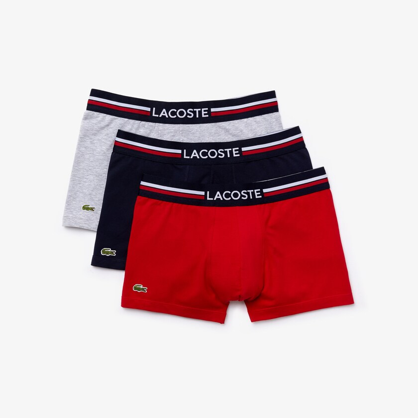 Cuecas Azul Marinho Azuis Cinzentas Vermelhas Masculino Lacoste Pack Of 3 Iconic Boxer With Three-Tone Waistband MW5-05560R5