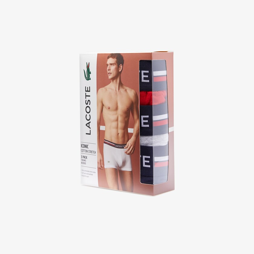 Cuecas Azul Marinho Azuis Cinzentas Vermelhas Masculino Lacoste Pack Of 3 Iconic Boxer With Three-Tone Waistband MW5-05560R5
