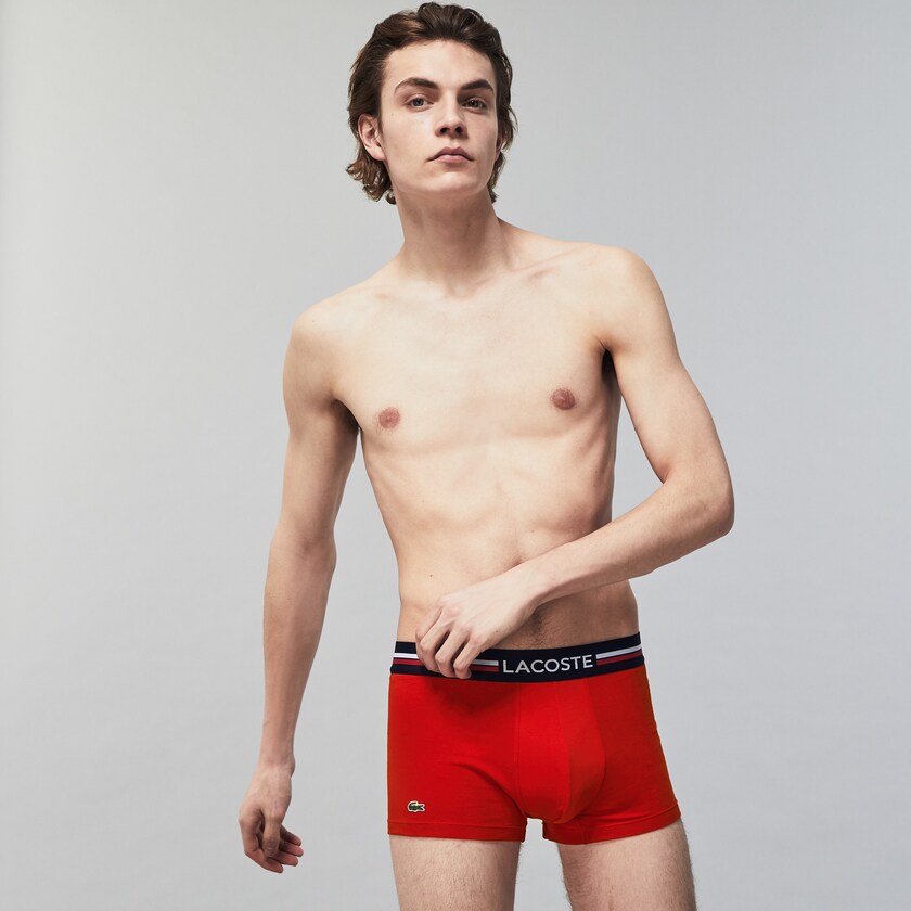 Cuecas Azul Marinho Azuis Cinzentas Vermelhas Masculino Lacoste Pack Of 3 Iconic Boxer With Three-Tone Waistband MW5-05560R5