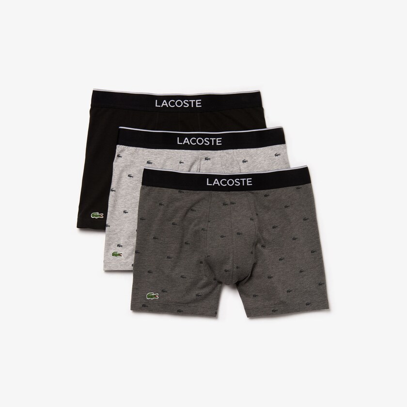 Cuecas Pretas Cinzentas Masculino Lacoste Pack of 3 Long Boxer MR2-79157Y3