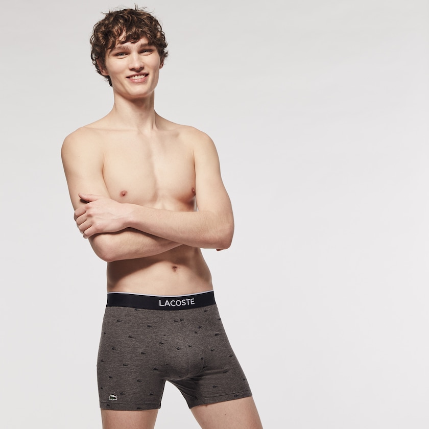 Cuecas Pretas Cinzentas Masculino Lacoste Pack of 3 Long Boxer MR2-79157Y3