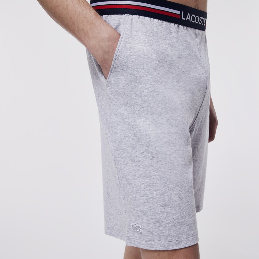 Cuecas Cinzentas Masculino Lacoste Striped-Waist Long Boxer EU6-37693O8