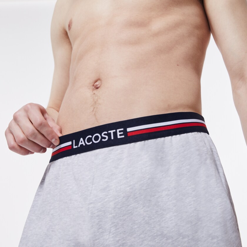 Cuecas Cinzentas Masculino Lacoste Striped-Waist Long Boxer EU6-37693O8