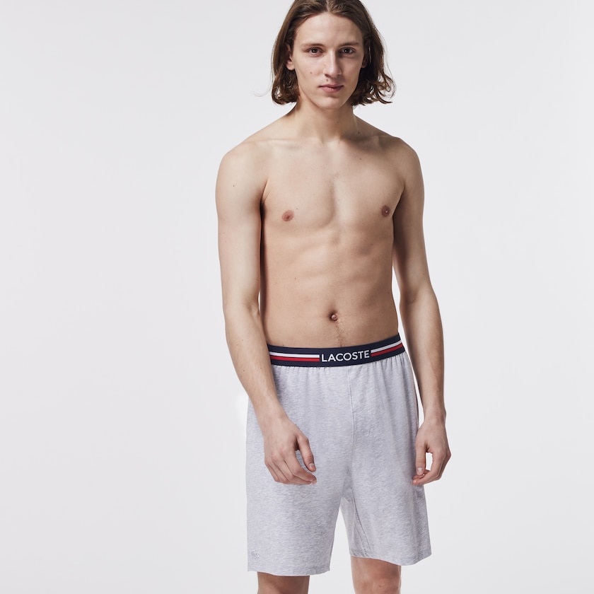 Cuecas Cinzentas Masculino Lacoste Striped-Waist Long Boxer EU6-37693O8