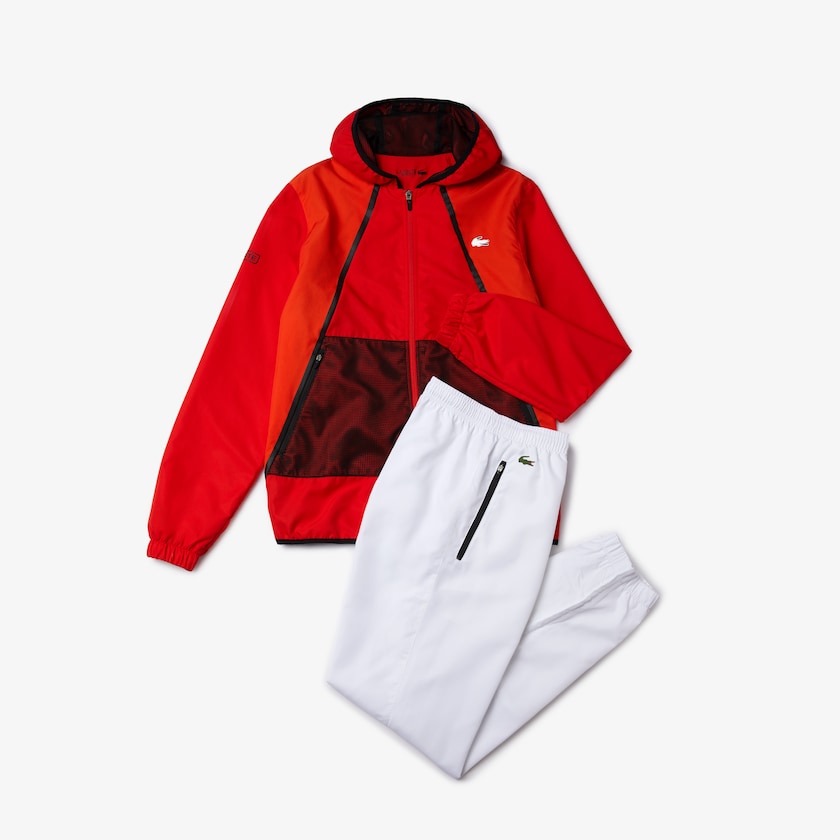 Fatos De Treino Vermelhas Branco Pretas Masculino Lacoste SPORT Mesh Inset Hooded Colorblock SP4-14791O2