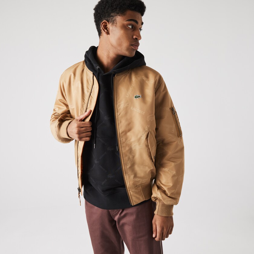 Jaquetas Bege Laranja Masculino Lacoste LIVE Reversible Monogram Patterned Bomber OZ4-47524N6