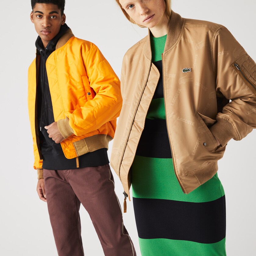 Jaquetas Bege Laranja Masculino Lacoste LIVE Reversible Monogram Patterned Bomber OZ4-47524N6