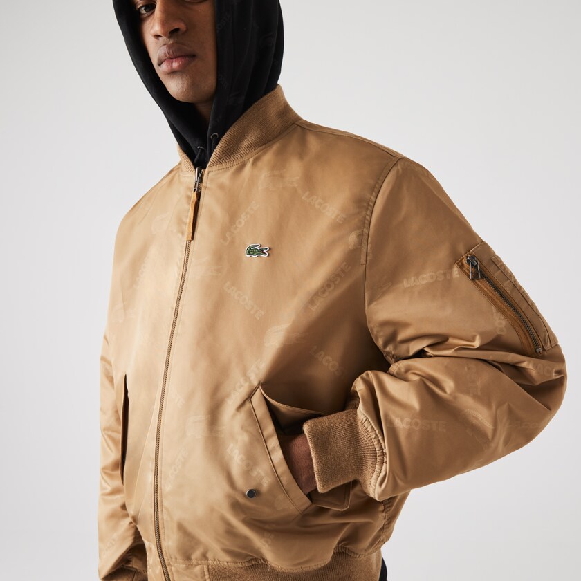 Jaquetas Bege Laranja Masculino Lacoste LIVE Reversible Monogram Patterned Bomber OZ4-47524N6