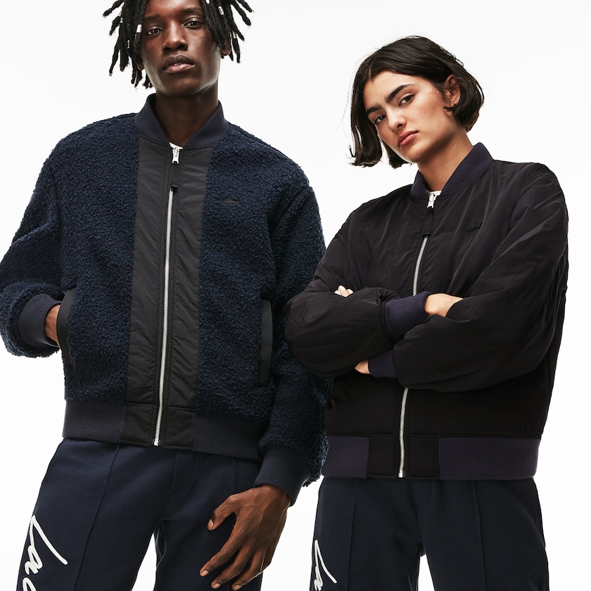 Jaquetas Pretas Azuis Masculino Lacoste LIVE Reversible Nylon And Fleece Bomber AH8-22362W8