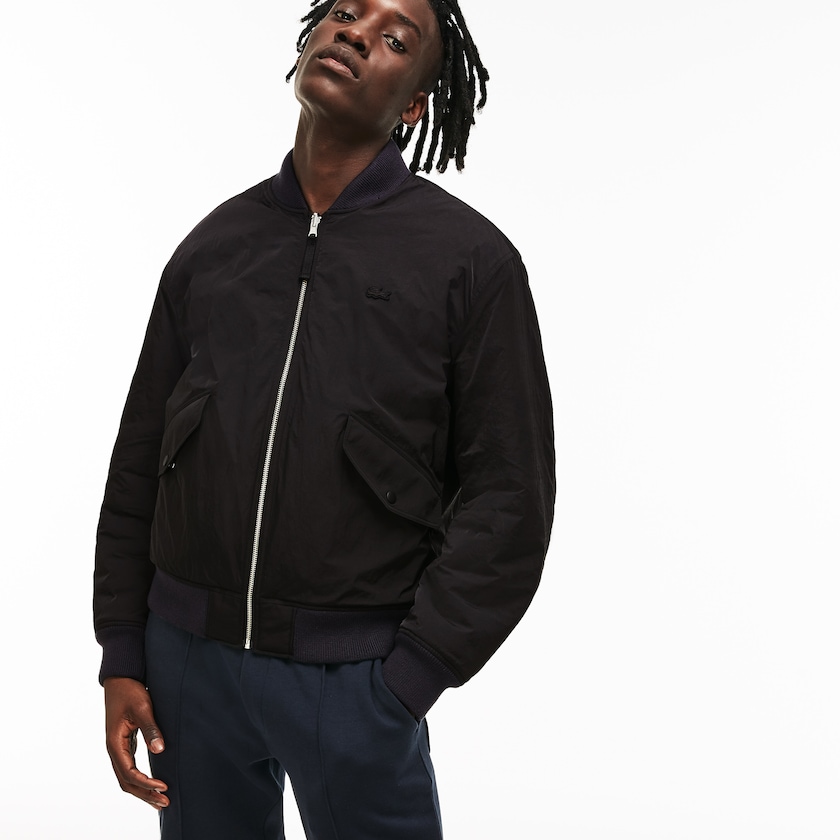 Jaquetas Pretas Azuis Masculino Lacoste LIVE Reversible Nylon And Fleece Bomber AH8-22362W8
