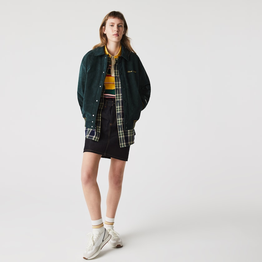 Jaquetas Verdes Escuro Feminino Lacoste LIVE Ribbed Velvet Bomber EB2-68696I8