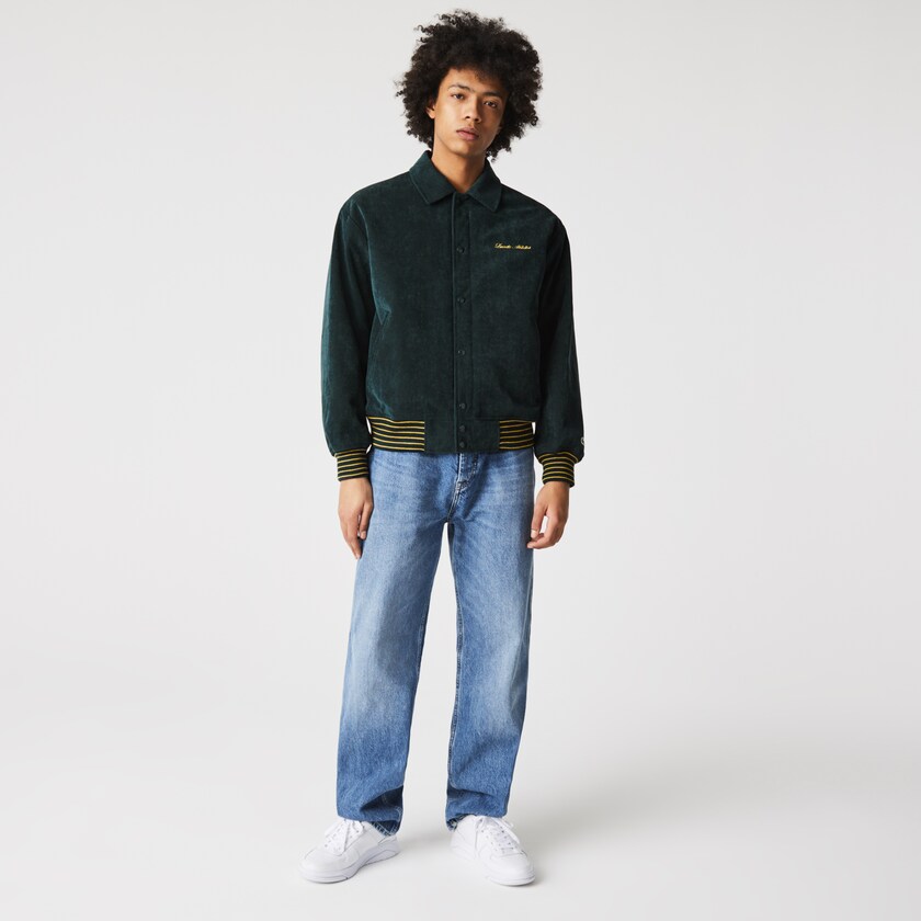 Jaquetas Verdes Escuro Masculino Lacoste LIVE Ribbed Velvet Bomber XH9-44974P9