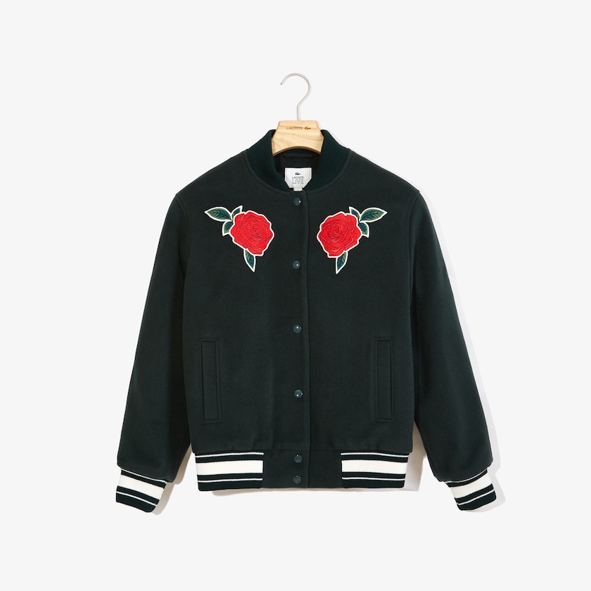 Jaquetas Verdes Feminino Lacoste LIVE Rose-Embroidered Varsity RV1-90689U1