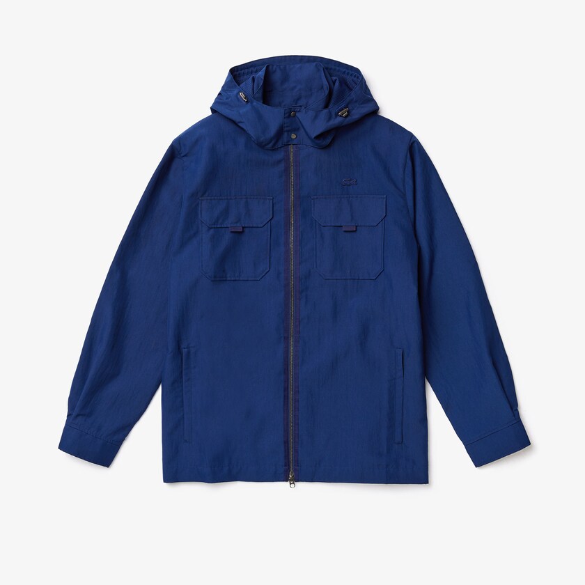 Jaquetas Azul Marinho Azuis Masculino Lacoste Lightweight Detachable-Hood VZ4-91659C5