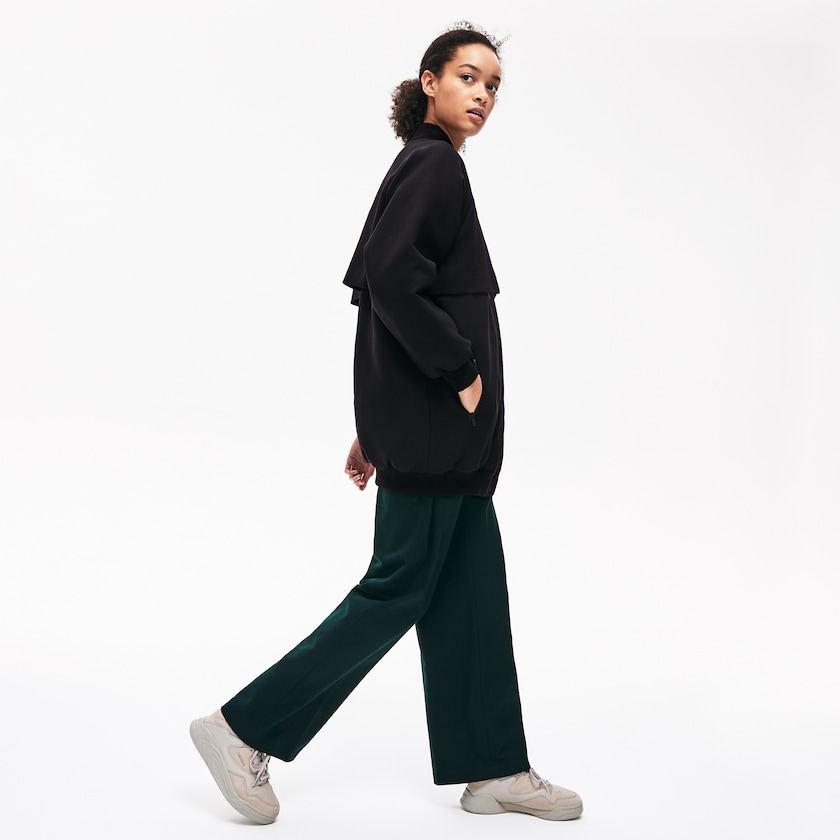 Jaquetas Pretas Feminino Lacoste Quilted Lining Long Wool Crepe Bomber IS8-18561Z8