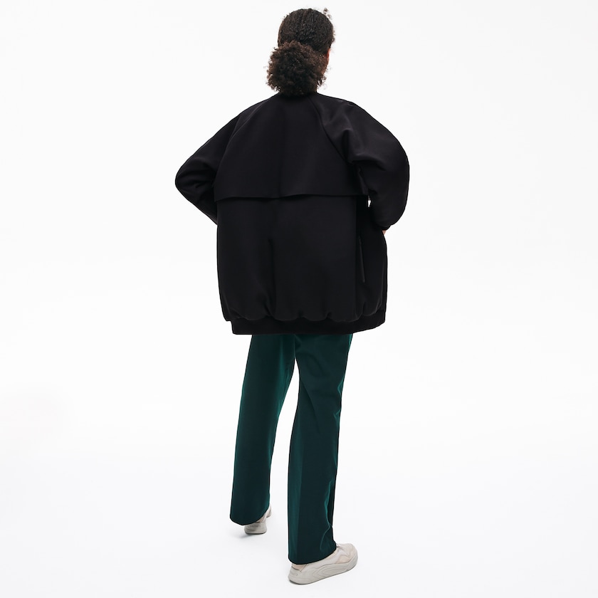 Jaquetas Pretas Feminino Lacoste Quilted Lining Long Wool Crepe Bomber IS8-18561Z8