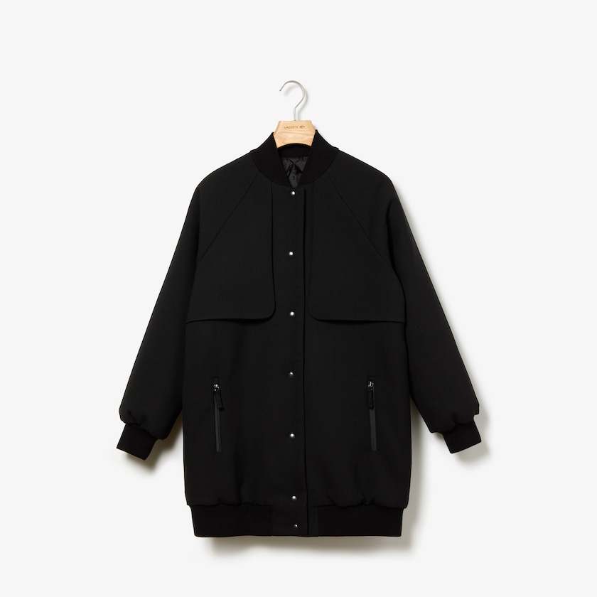 Jaquetas Pretas Feminino Lacoste Quilted Lining Long Wool Crepe Bomber IS8-18561Z8