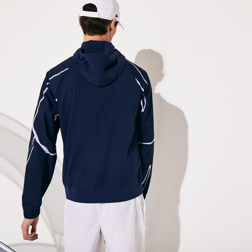 Jaquetas Azul Marinho Azuis Branco Masculino Lacoste SPORT French Open Hooded Zip JD3-86158R5