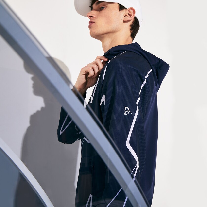 Jaquetas Azul Marinho Azuis Branco Masculino Lacoste SPORT French Open Hooded Zip JD3-86158R5
