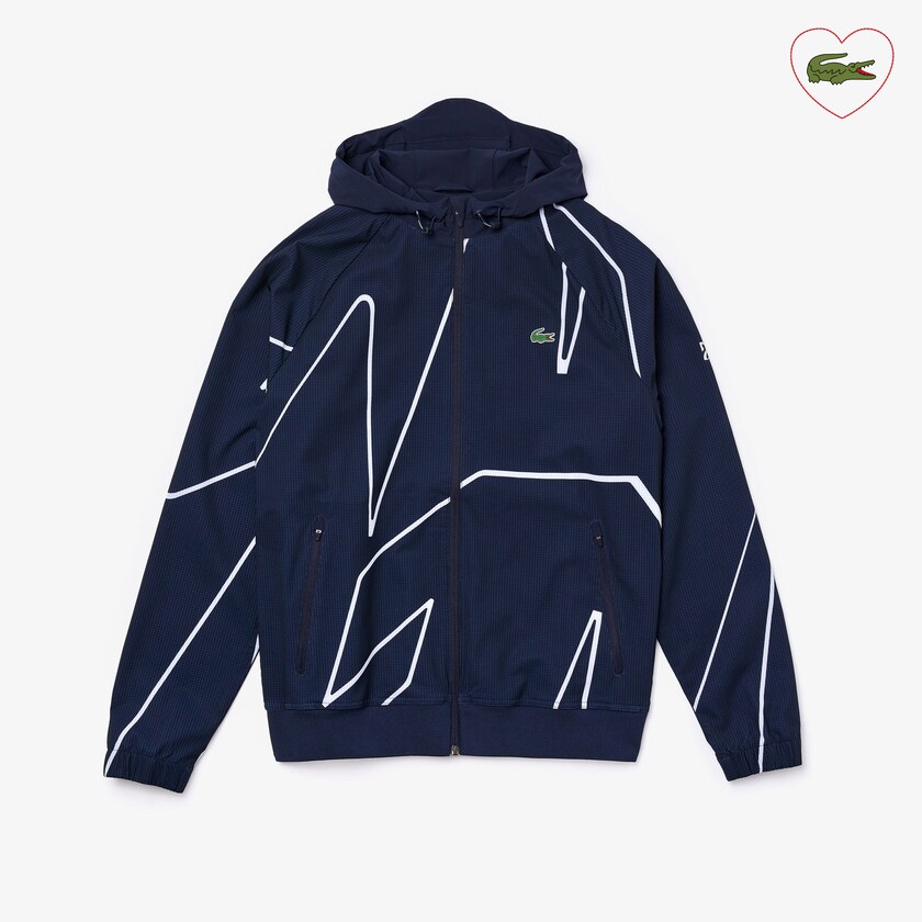 Jaquetas Azul Marinho Azuis Branco Masculino Lacoste SPORT French Open Hooded Zip JD3-86158R5