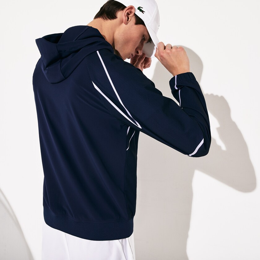 Jaquetas Azul Marinho Azuis Branco Masculino Lacoste SPORT French Open Hooded Zip JD3-86158R5
